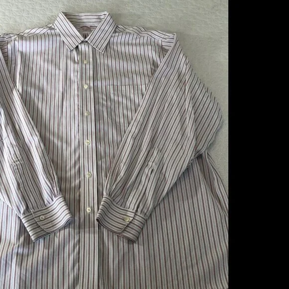 Brooks Brothers 1818 Mens Size 16 1/2 34 Shirt 100% Cotton Orange Blue Stripe - Picture 9 of 9